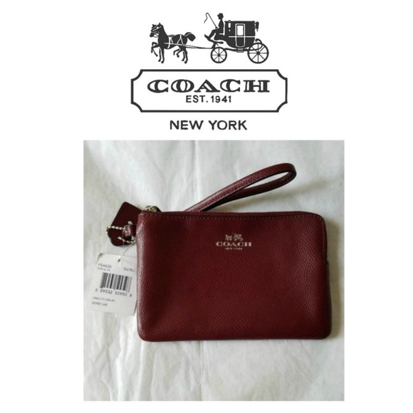 Coach Wristlet in Dk Red Leather. Gold Metal. NWT - Picture 1 of 3
